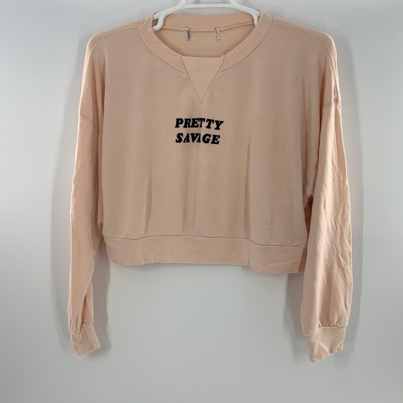 WILDFOX PRETTY SALVAGE LONG SLEEVE CROPPED SHIRT SMALL PEACH - Picture 1 of 5